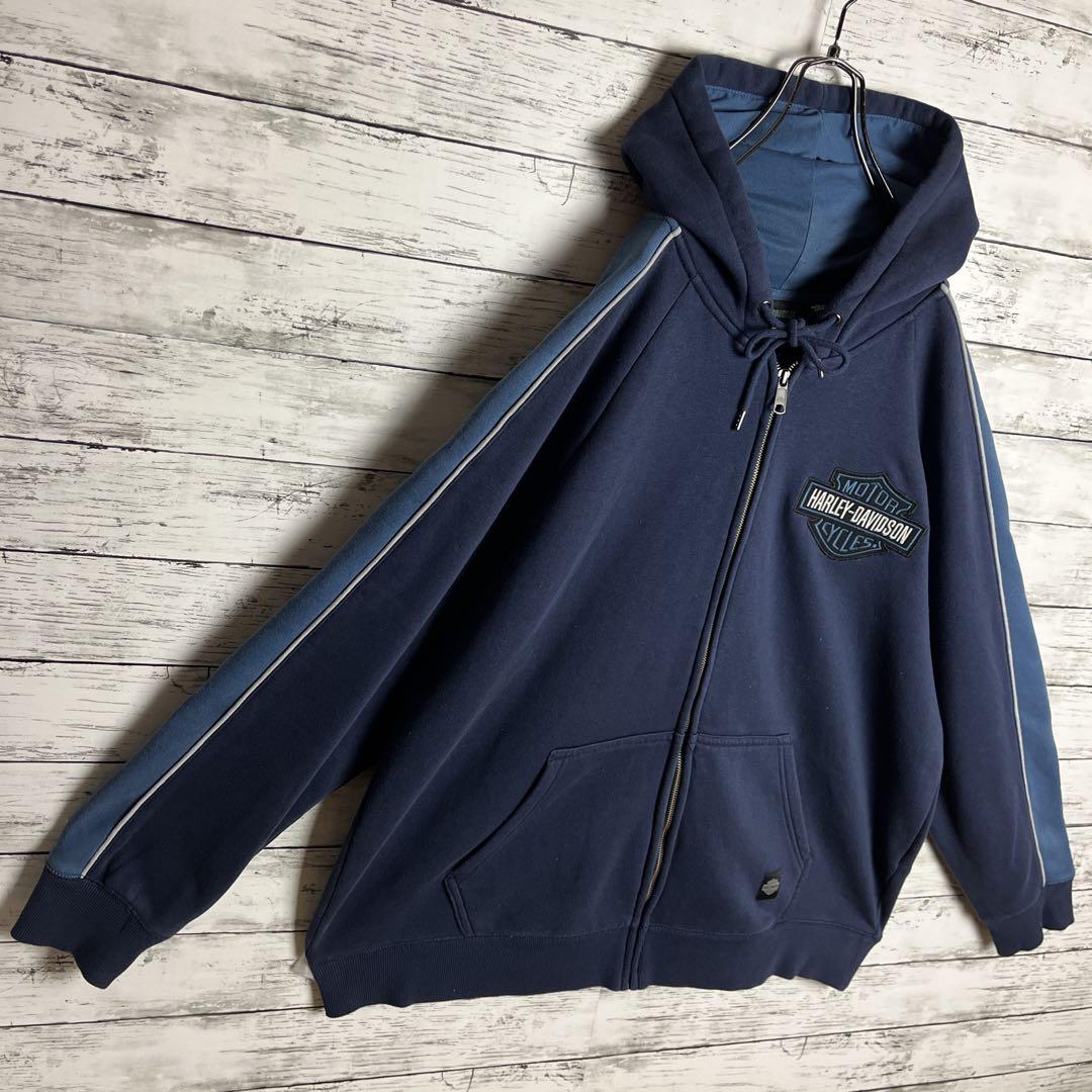 【激レア‼︎】ハーレーダビッドソン◎XL 刺繍 フルジップ パーカー D138