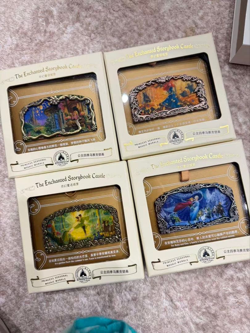 上海ディズニーランド正規品春夏秋冬4枚壁画プリンセスピンバッジラプンツェルアナ雪