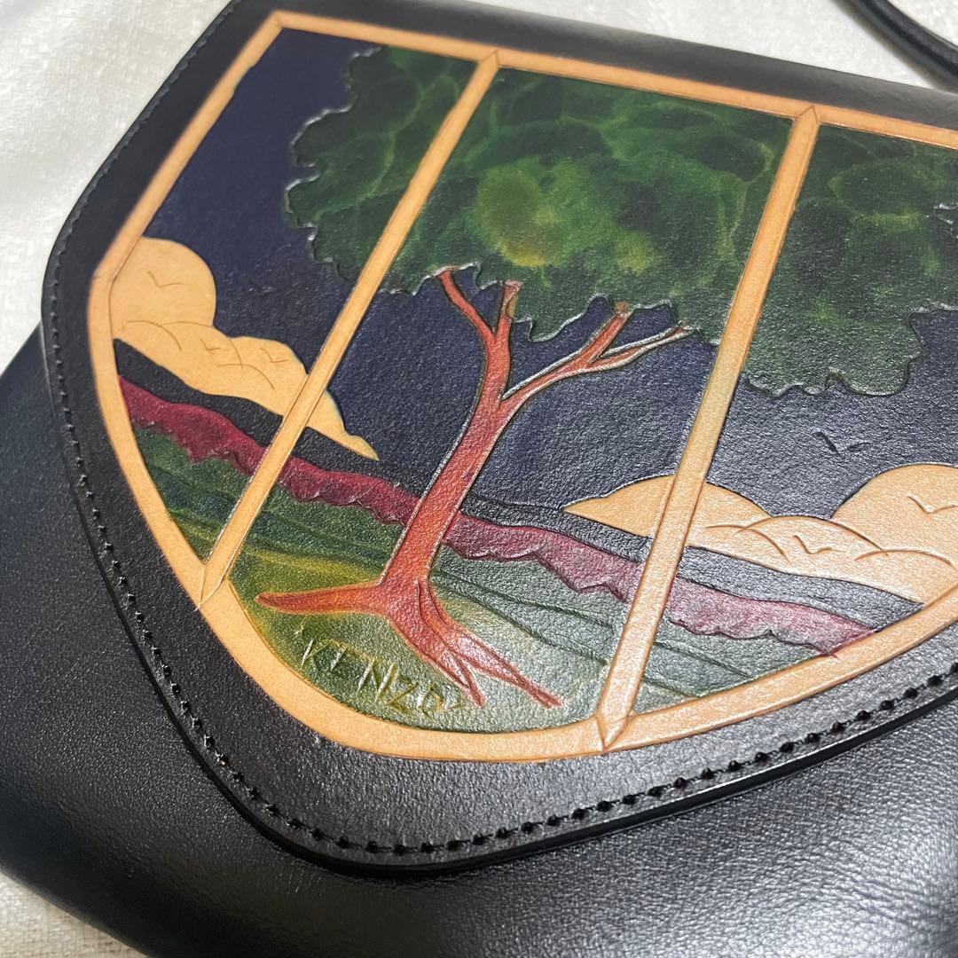 ✨希少美品 KENZO FUKUI 福井謙三 窓 ショルダーバッグ レザー 本革
