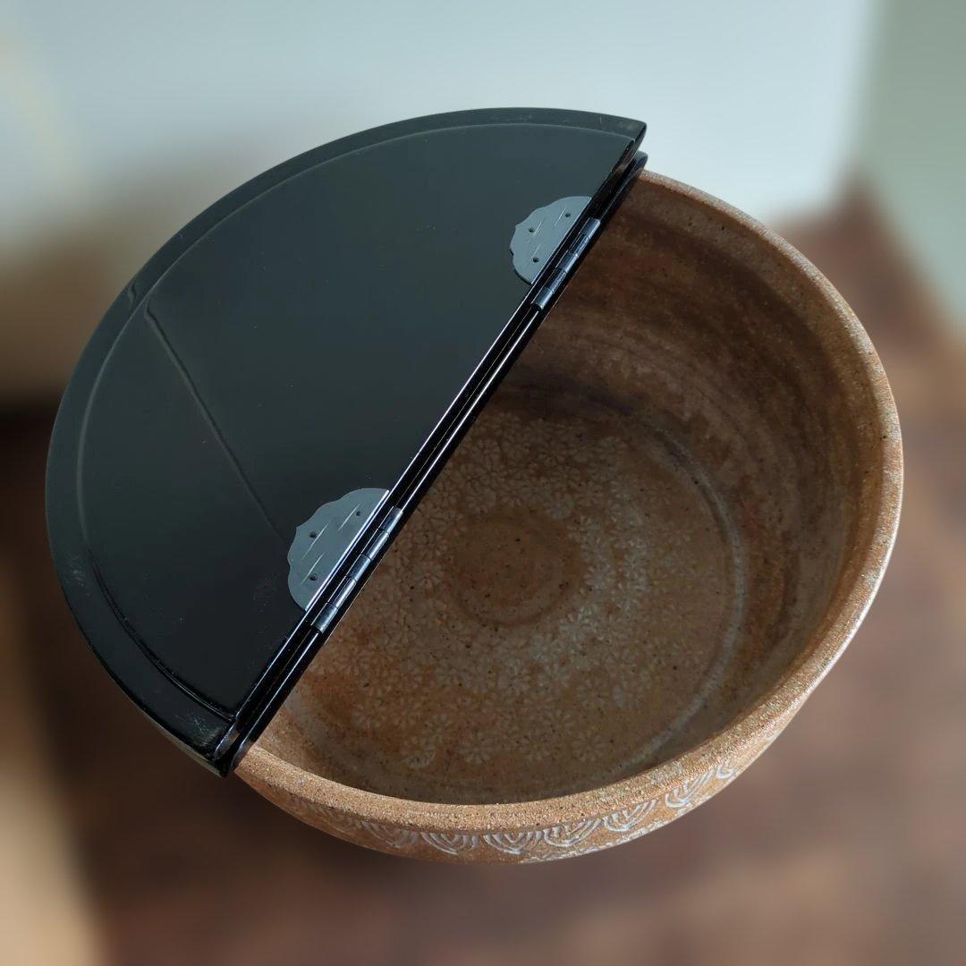 蓋付き水差し 平水指　信楽焼　割れ蓋　陶器　茶道具　茶道　紙箱