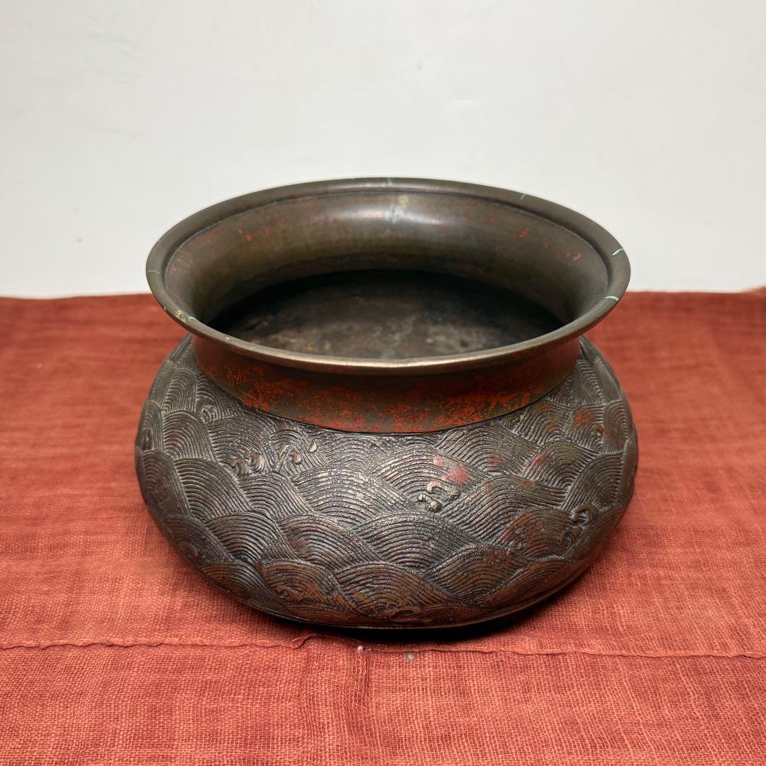 時代 煎茶道具 古銅 建水 大明宣徳年製 こぼし 茶道具