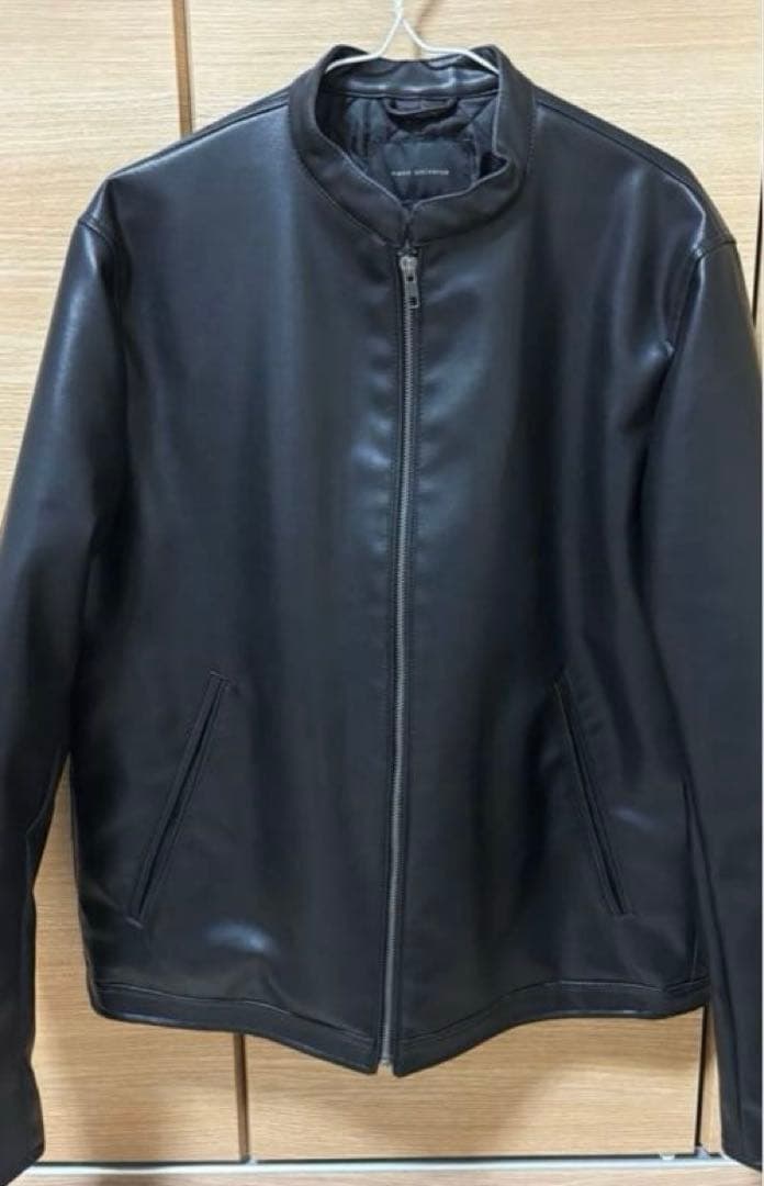 ブラックフェイクレザーシングルライダースジャケット