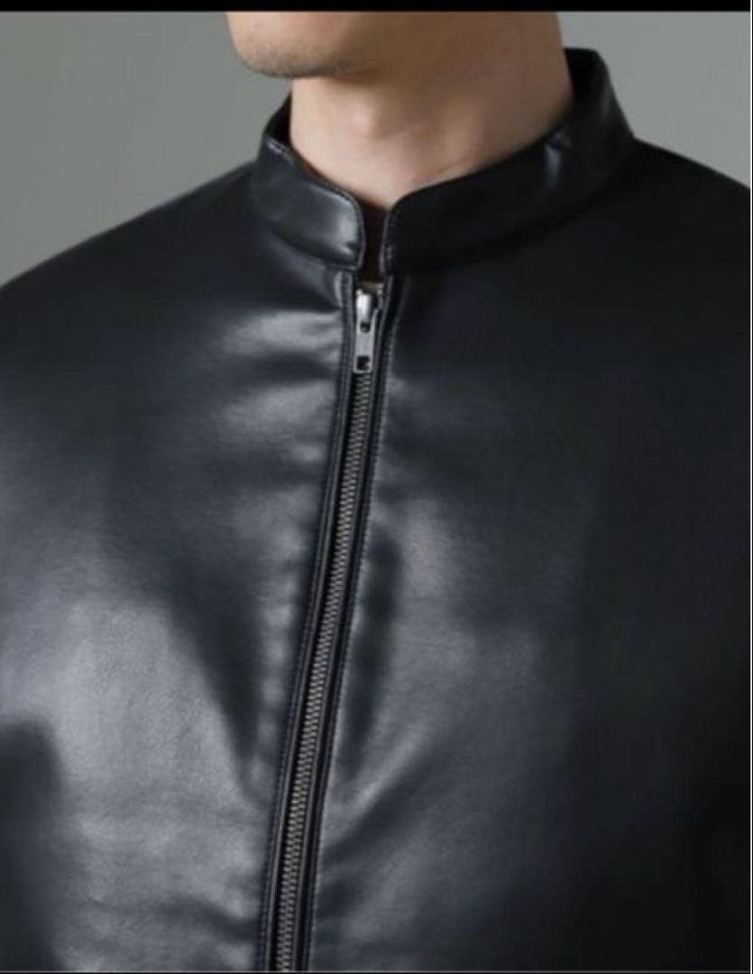 ブラックフェイクレザーシングルライダースジャケット