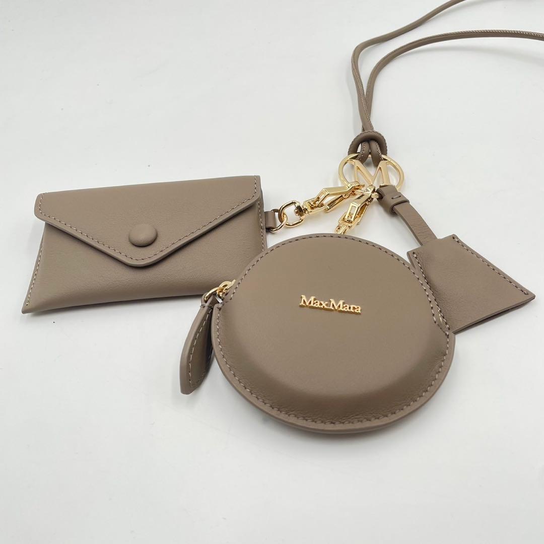 【未使用級】 マックスマーラ カーフレザー ストラップ マルチケース グレージュ