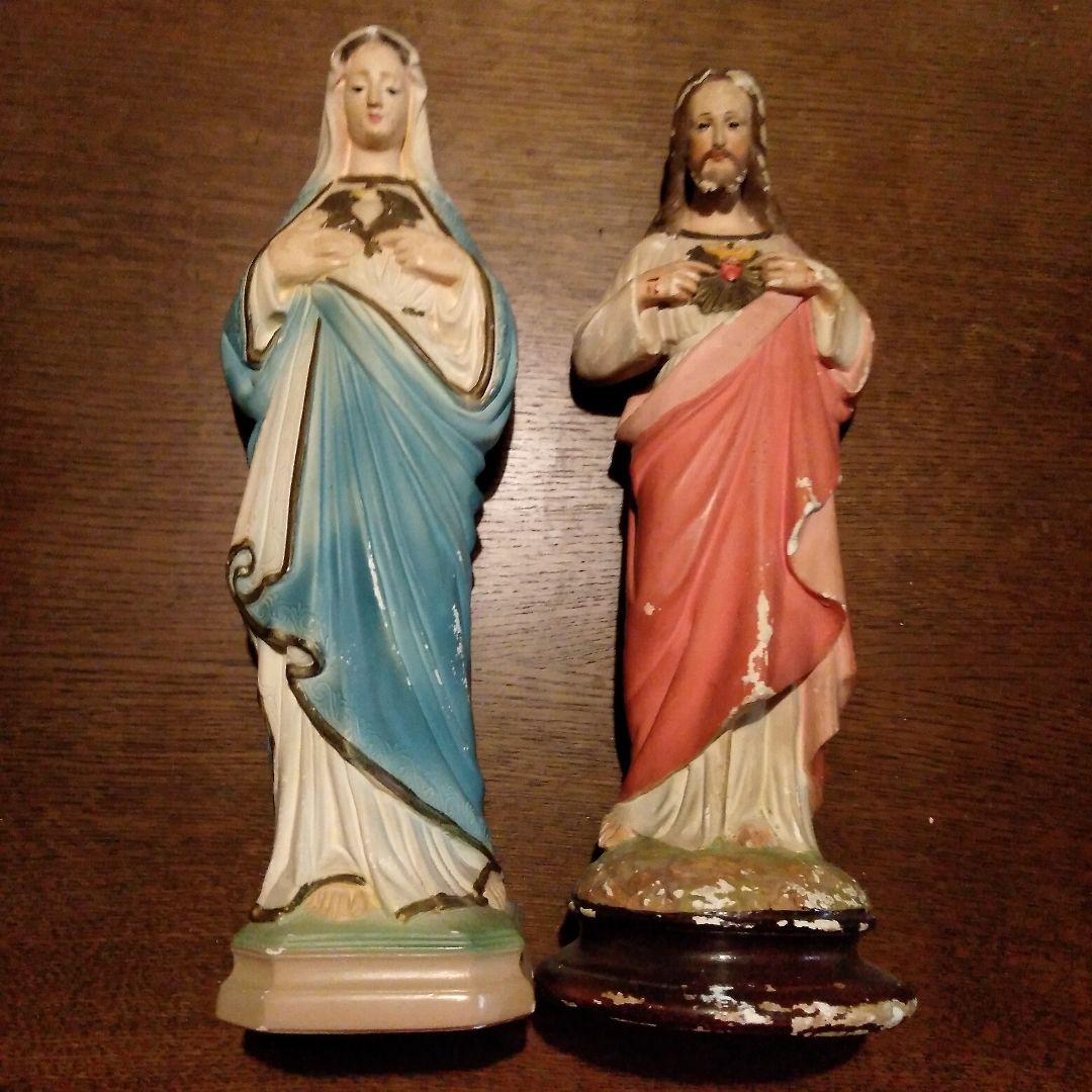 〔アンティーク〕リスト像＆マリア像 2体セット