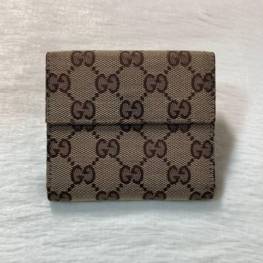 極美品　GUCCI グッチ　二つ折り　三つ折り　キャンバス　茶色　財布　箱付き