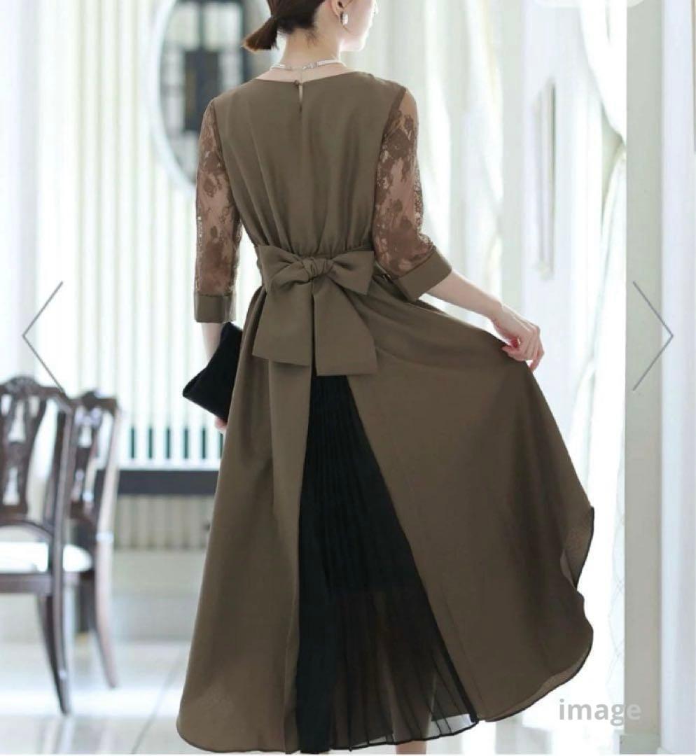 新品未使用✨POUR VOUS パーティーリボンドレス レーススリーブ カーキM