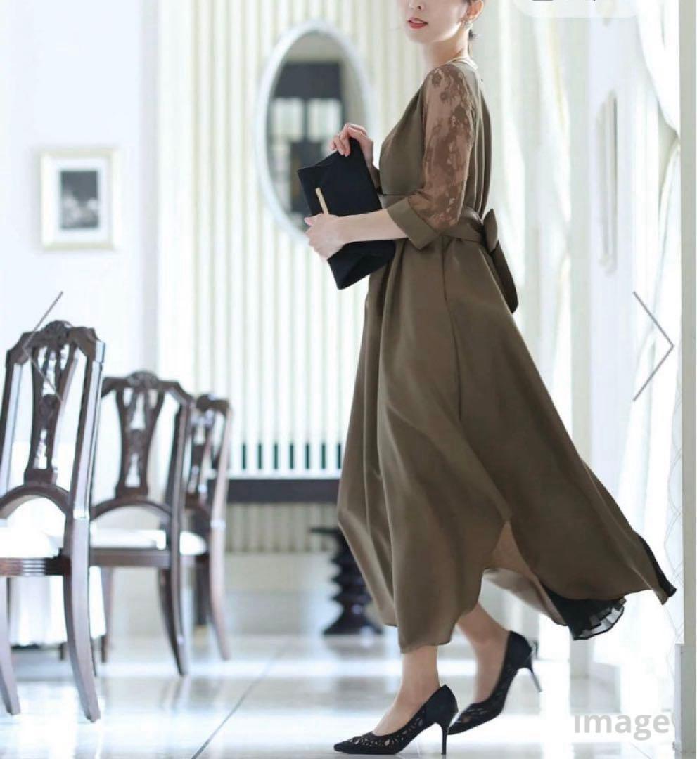 新品未使用✨POUR VOUS パーティーリボンドレス レーススリーブ カーキM