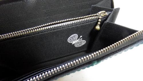 未使用　濃紺✕緑　タンバリン生地　ミナペルホネン　ハンドメイド作家様　長財布