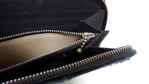 未使用　濃紺✕緑　タンバリン生地　ミナペルホネン　ハンドメイド作家様　長財布