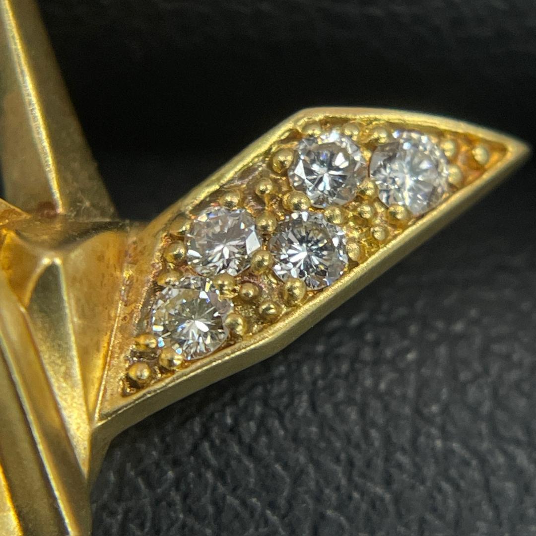 K18 ダイヤモンド 折り鶴 ブローチ