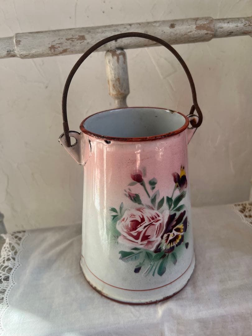 可憐♡アンティークホーロー　JAPY ウェディング　ピンク　ミルクポット