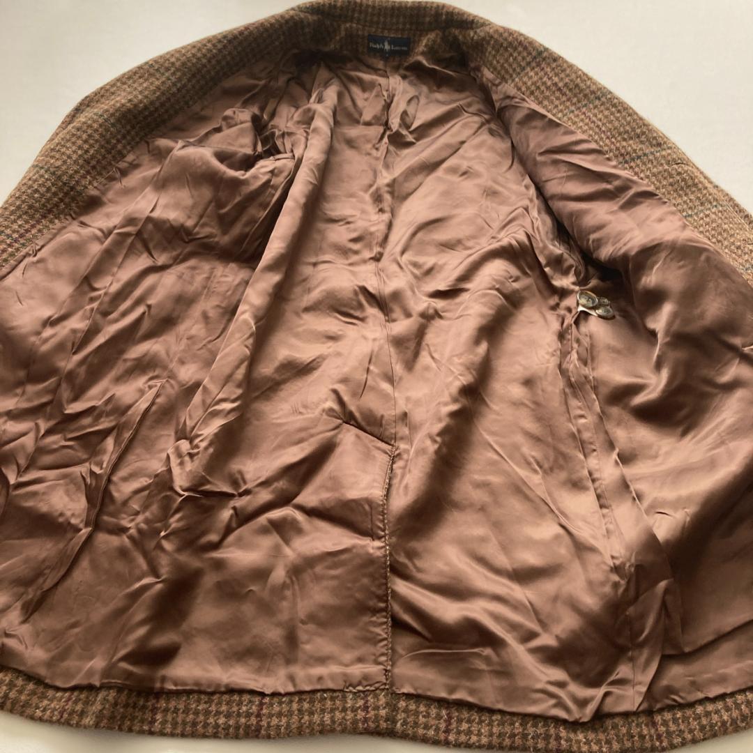 【希少ビンテージ】ラルフローレン　千鳥格子柄 ウール チェスターコート ブラウン