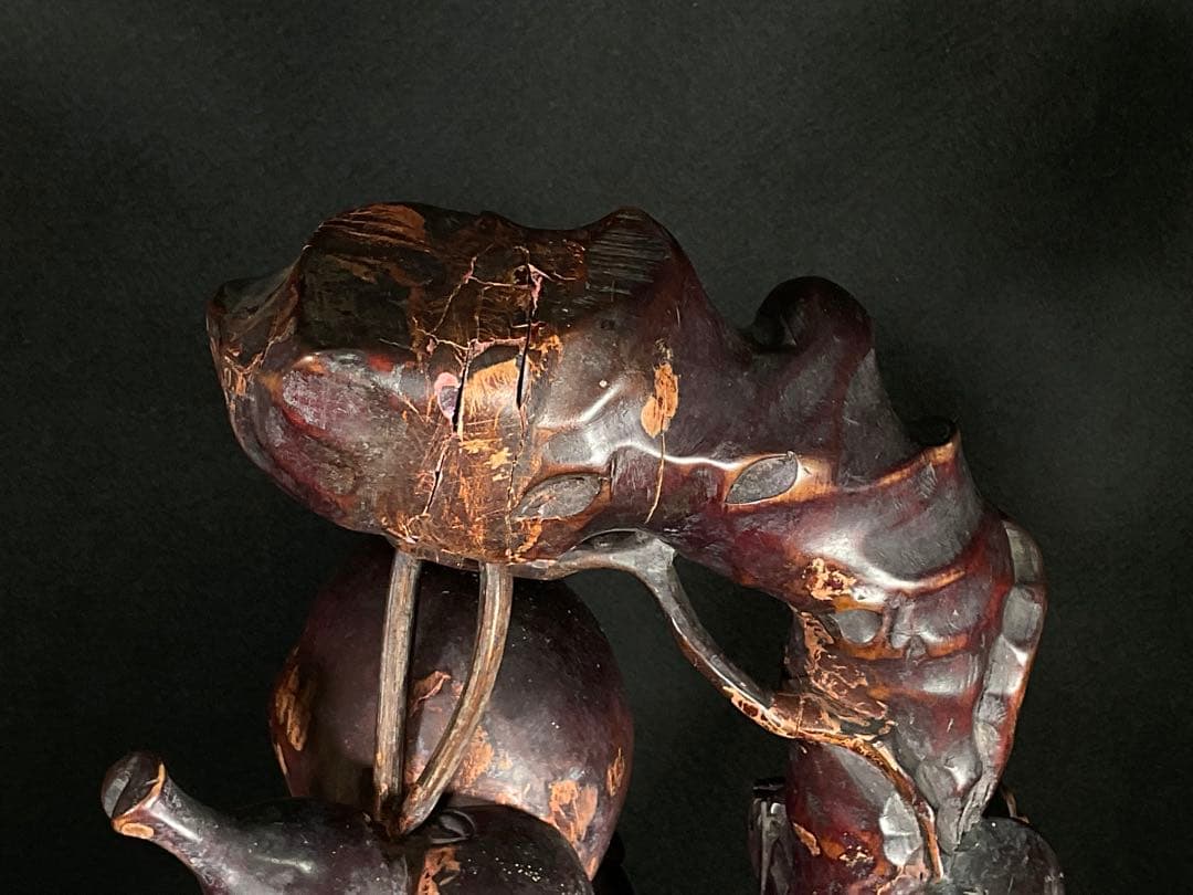 時代木彫　桃仙人　寿比南山 福如東海　寿老人　置物　中国美術　高さ約62cm