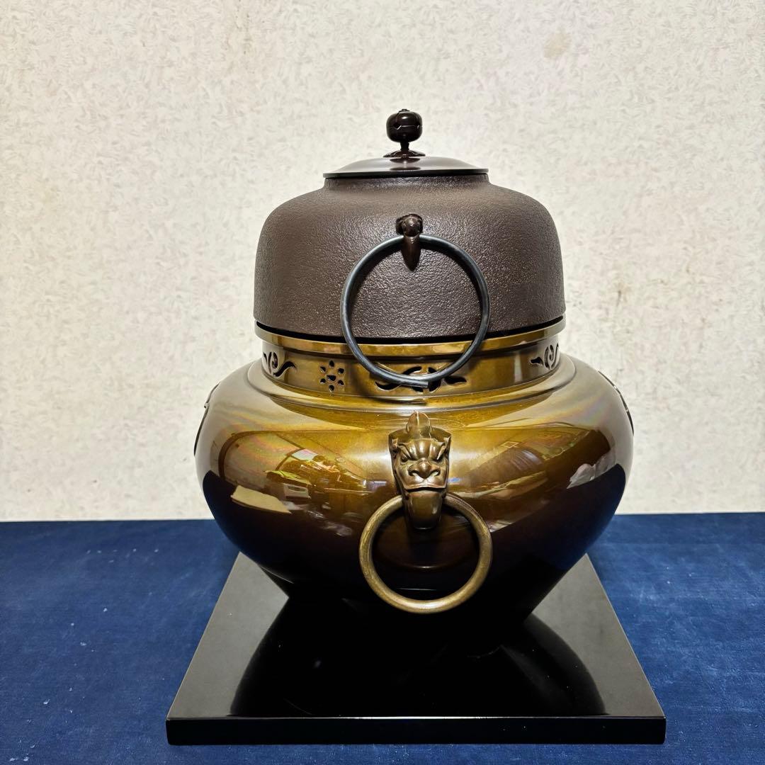 人間国宝高橋敬典/風炉/茶釜 /唐銅鬼面風炉/風炉釜/野々田電熱器/敷板/茶道具