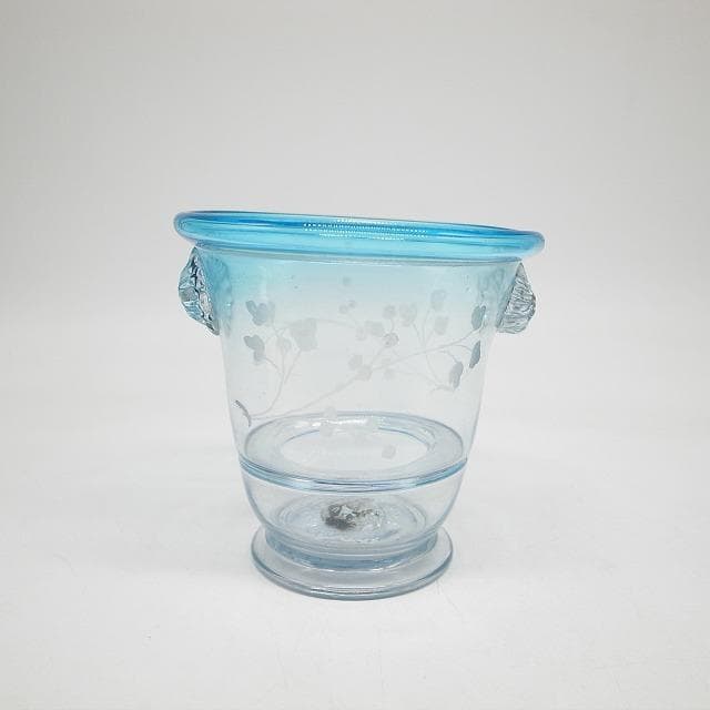 大正ガラス　水色縁　アイスペール　氷入れ　花器