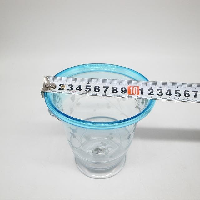 大正ガラス　水色縁　アイスペール　氷入れ　花器