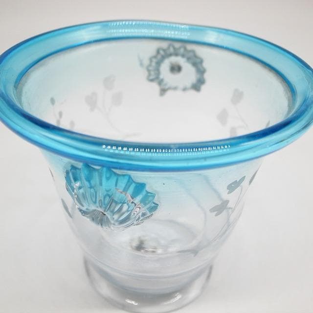 大正ガラス　水色縁　アイスペール　氷入れ　花器