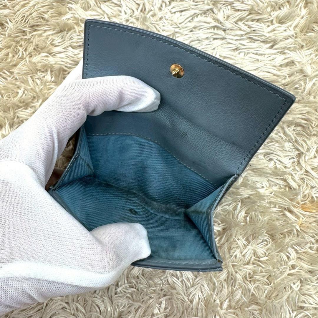 【美品】クリスチャンディオール 三つ折財布 ブルー パテント カナージュ