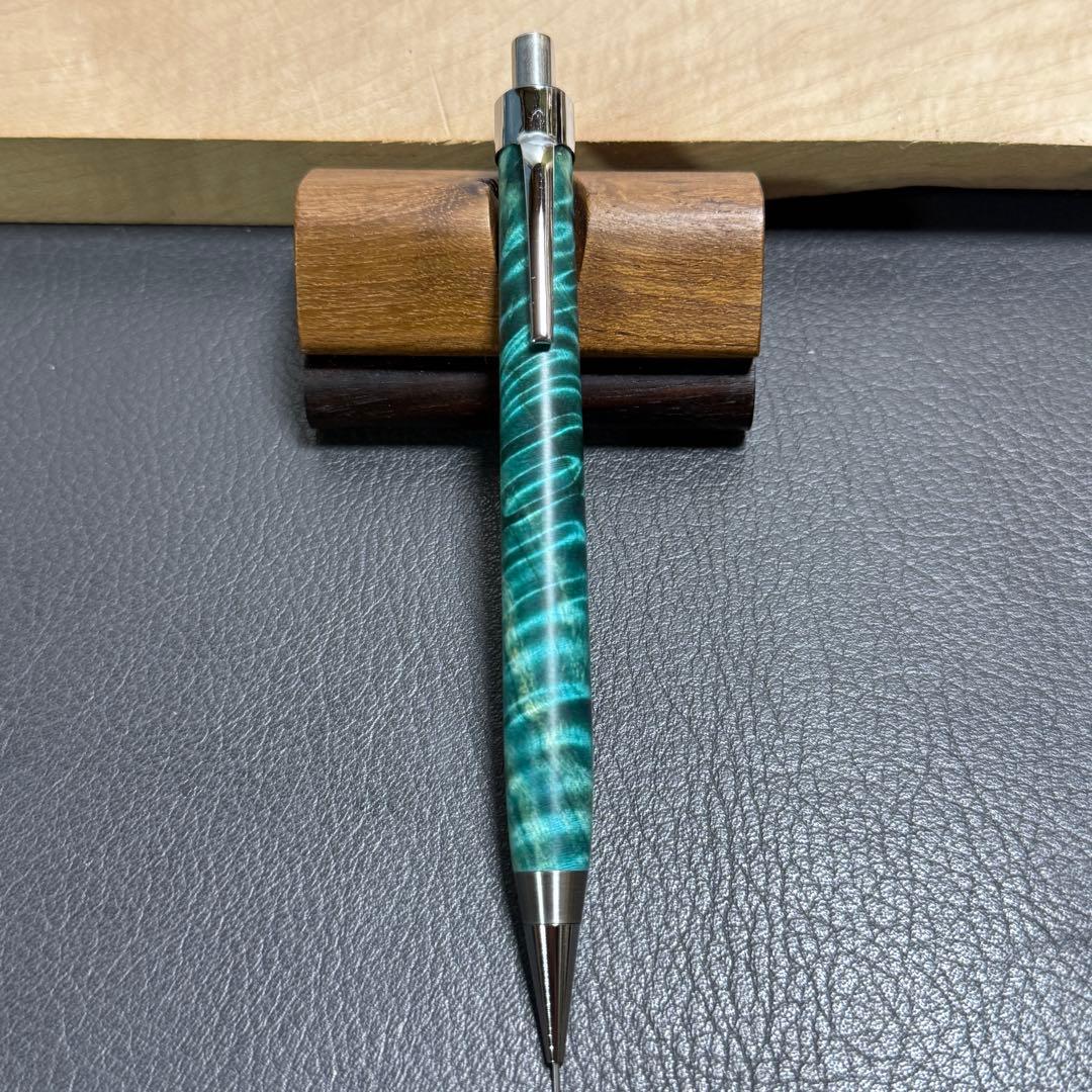 111栃トラ杢スタビ　木製シャーペン　強低重心テーパー　ステンレス　ギラギラ杢