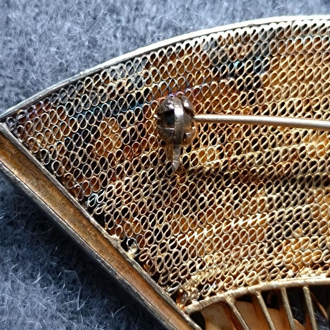 【希少】七宝焼 透かし扇 銀線細工 ブローチ