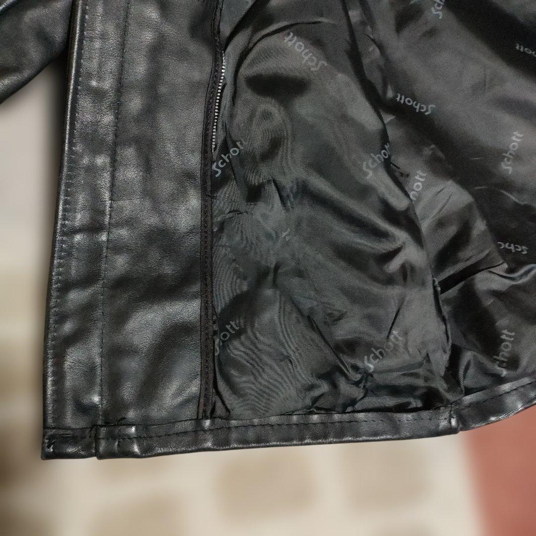 ク*ン様 人気定番Schot641t立ち襟シングルライダースジャケット ３６交換