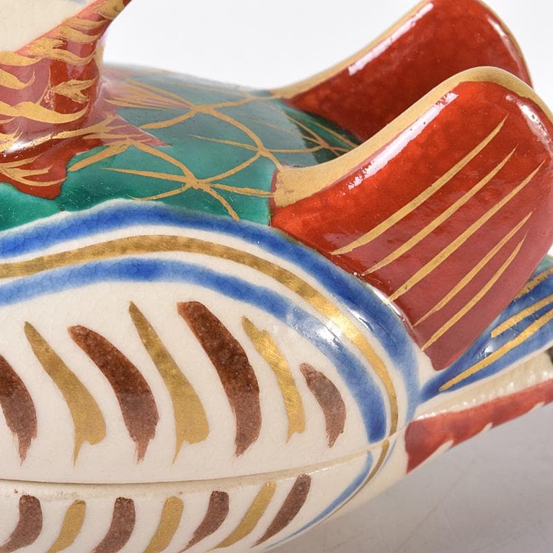 茶道具　京焼　橋本喜泉造　色絵　鴛鴦　香合　共箱　V　7566