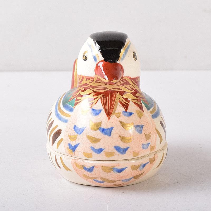 茶道具　京焼　橋本喜泉造　色絵　鴛鴦　香合　共箱　V　7566