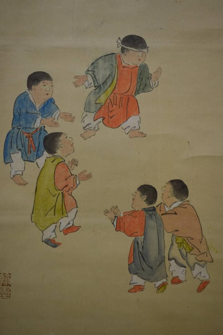 真作/雪渓/遊童子図/布袋屋掛軸HE-733