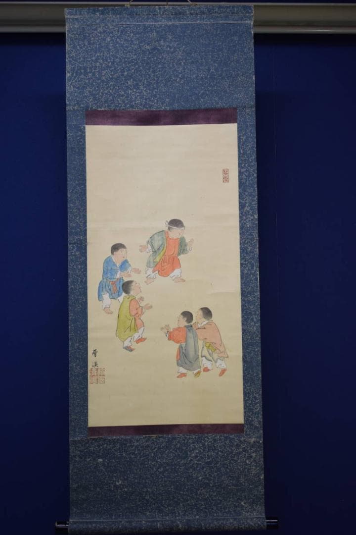 真作/雪渓/遊童子図/布袋屋掛軸HE-733