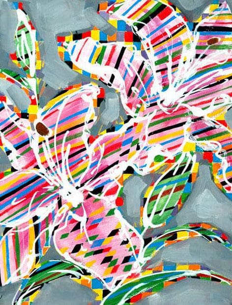 油絵 菅家令子 絵 絵画 インテリア 額付(白) uF6-064204 花 ゆり