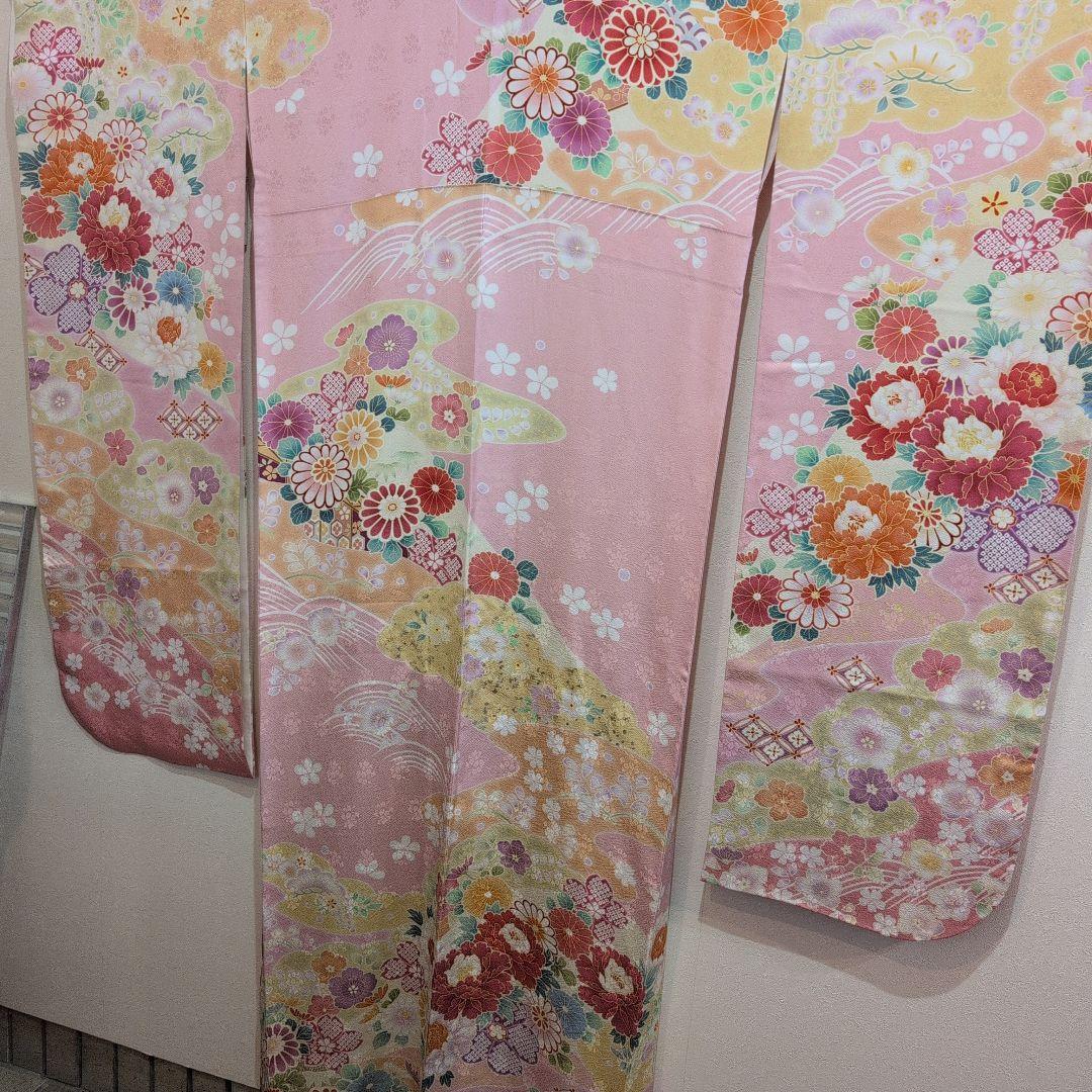 ピンク花柄振袖 着物 絹