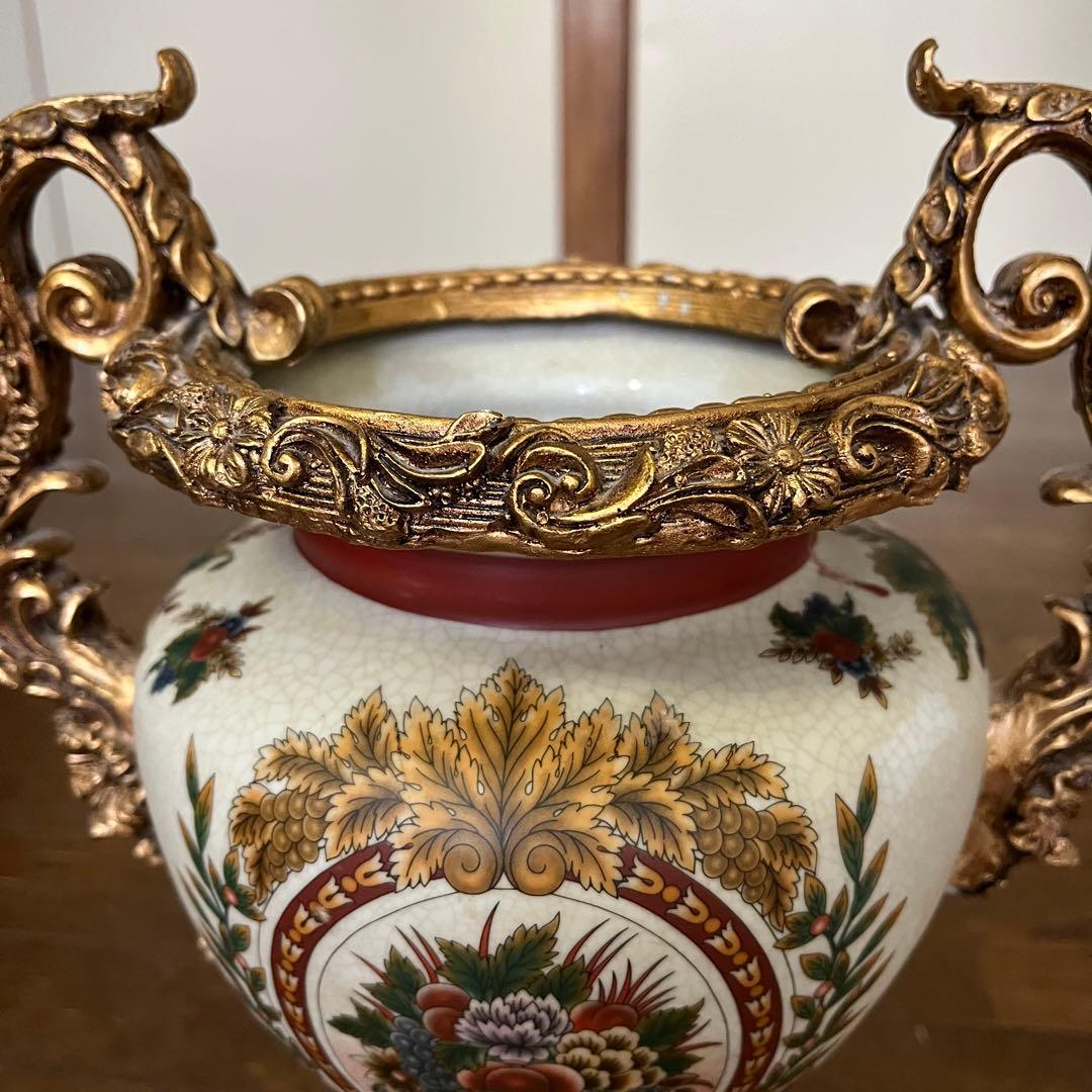 【美品】ヴィクトリアンスタイル 花瓶 陶器製　レトロ品　花柄　花器重さ2.7kg