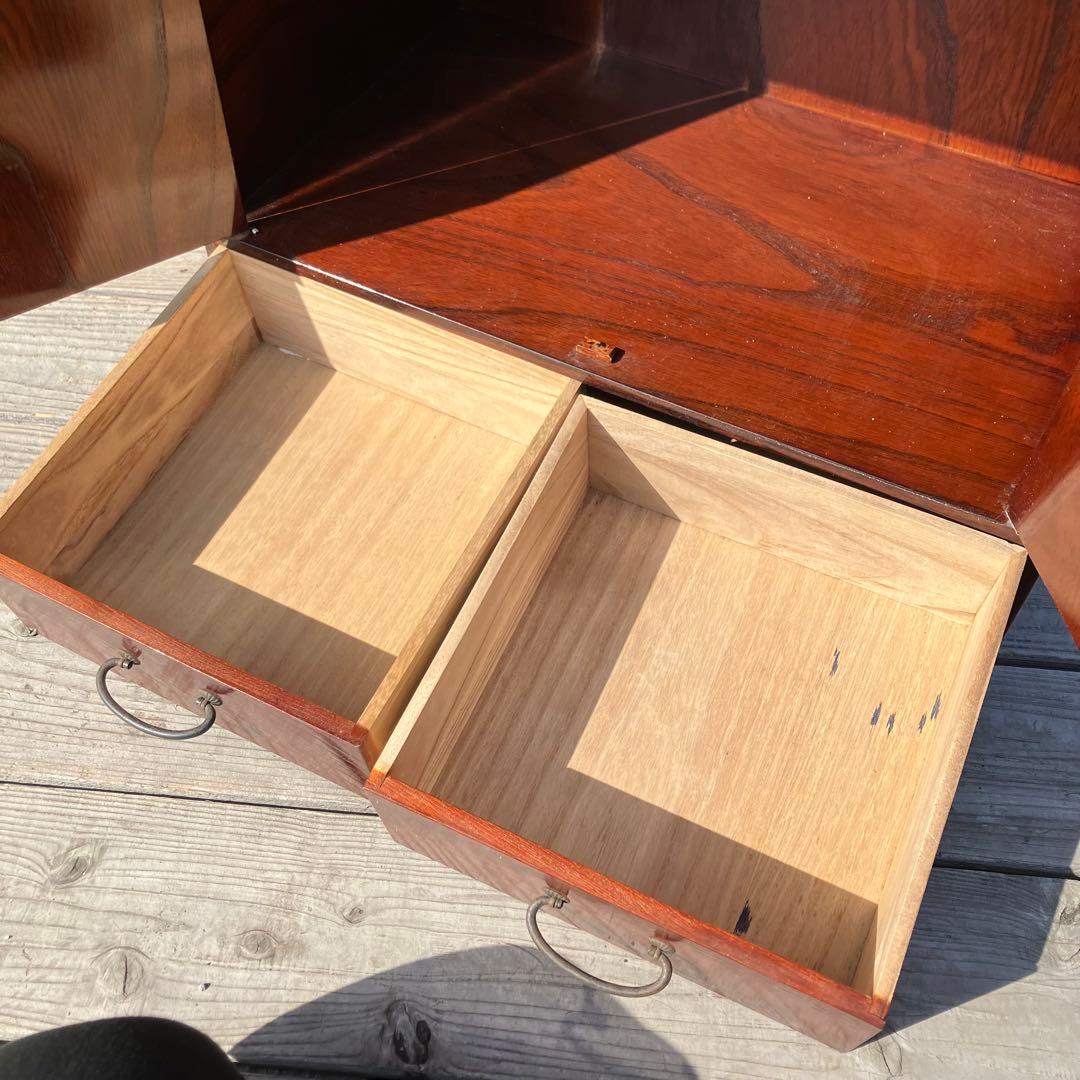 昭和レトロ 花柄装飾 観音開き扉 木製茶棚 茶箪笥 ミニ箪笥 引き出し 古家具