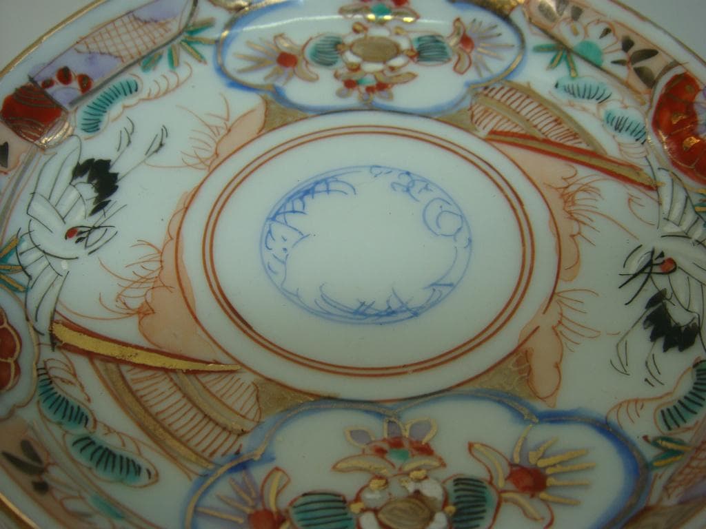 小皿■古い伊万里赤絵 鶴 松竹梅 窓花唐草紋 6枚 骨董品(江戸後期～明治期)■