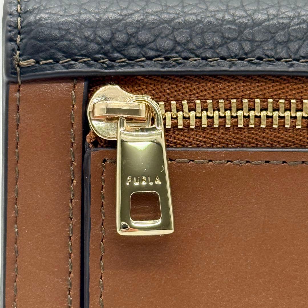 超美品★FURLA 二つ折り財布 ブラック×ブラウン レザー