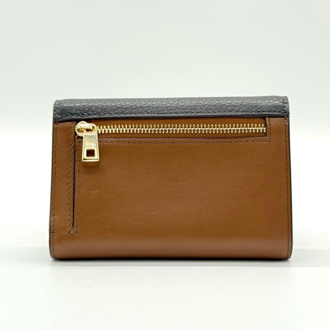 超美品★FURLA 二つ折り財布 ブラック×ブラウン レザー