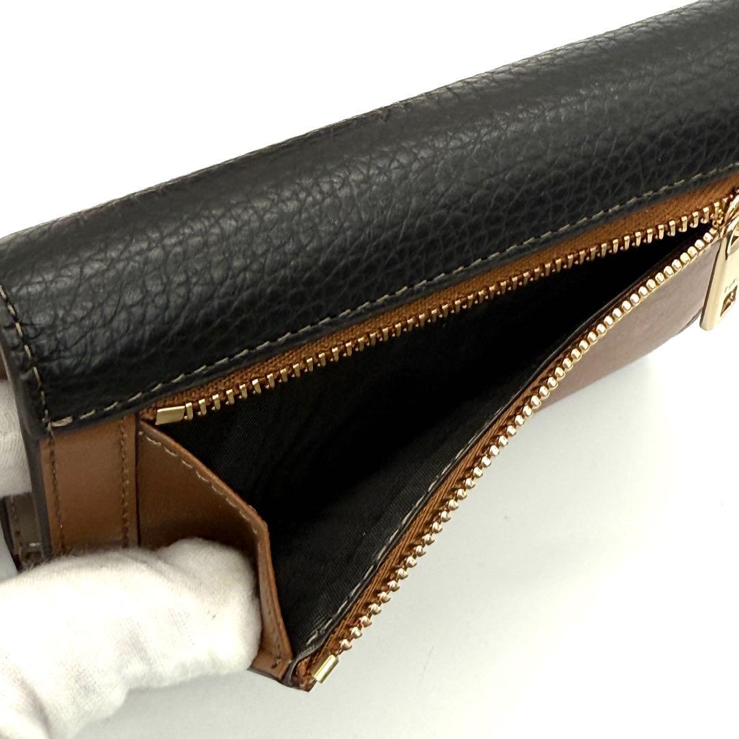 超美品★FURLA 二つ折り財布 ブラック×ブラウン レザー