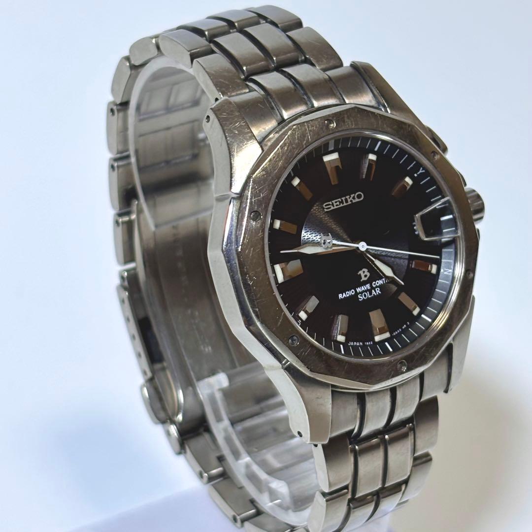 稼働 SEIKO ブライツ メンズ腕時計 電波ソーラー 7B22 デイト.