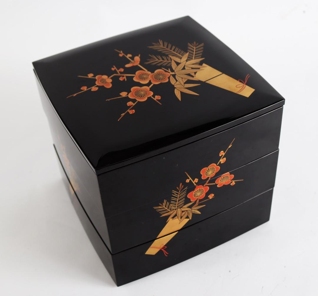 輪島塗 三段重 重箱 松竹梅 蒔絵 共箱