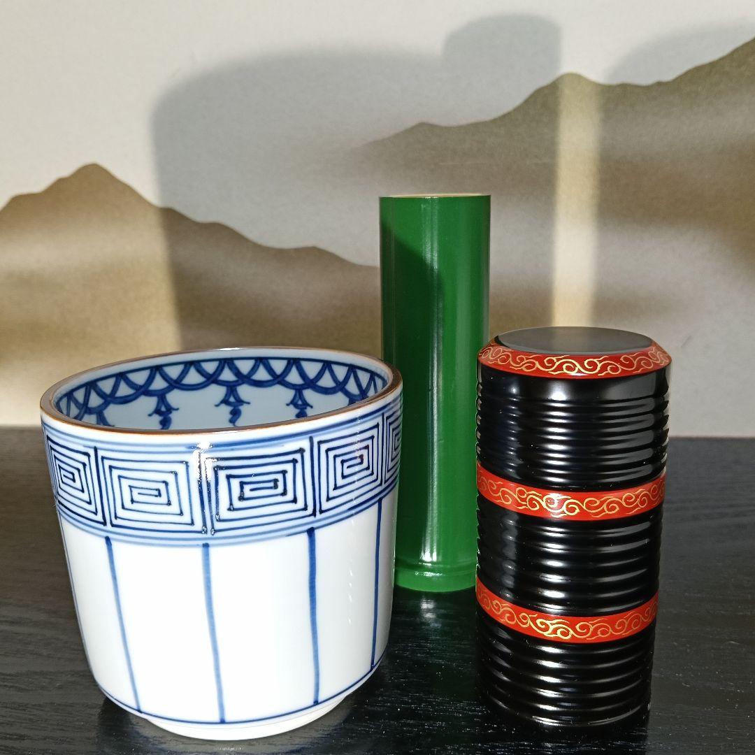 AN94 山本貞斎 莨盆 木地 手付 銀杏透かし彫 共布 小物3点茶道具