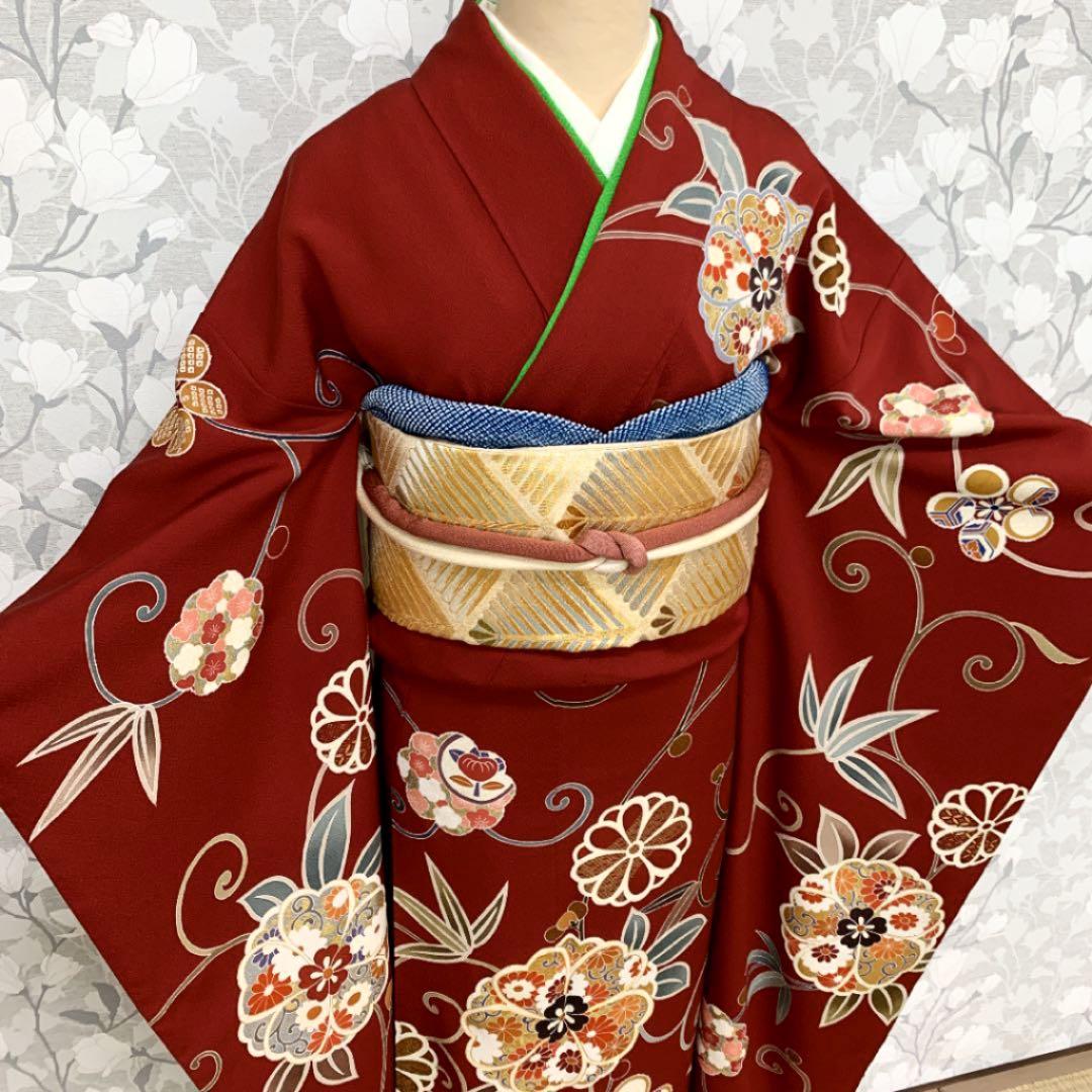正絹 振袖セット 京友禅真紅色の振袖 成人式