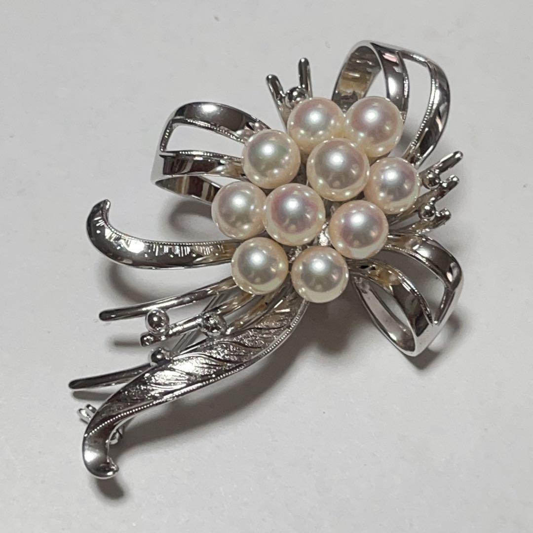 本真珠　アコヤ真珠　シルバーブローチ