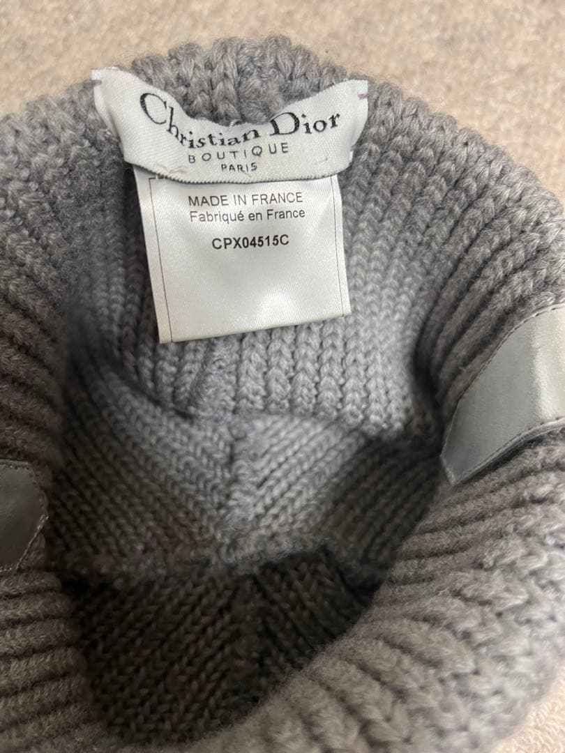 Christian Diorグレー リブ編み ビーニー 帽子