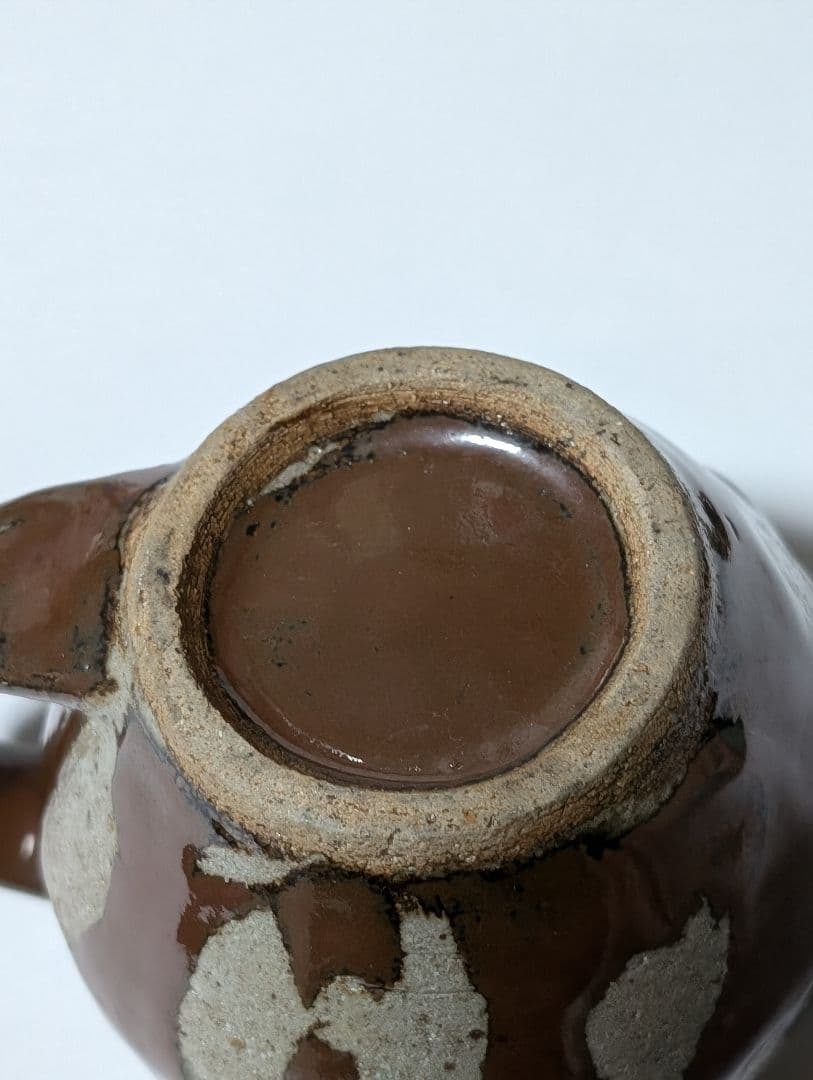 （押し上2-C）浜田庄司　急須　茶色と白の模様