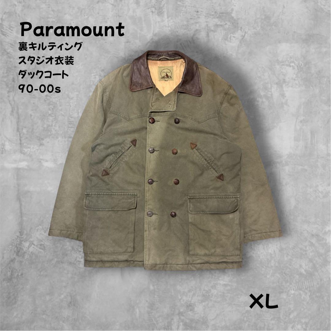 Paramountスタジオ衣装ダック地コート XLレザーカラー 90s00s古着