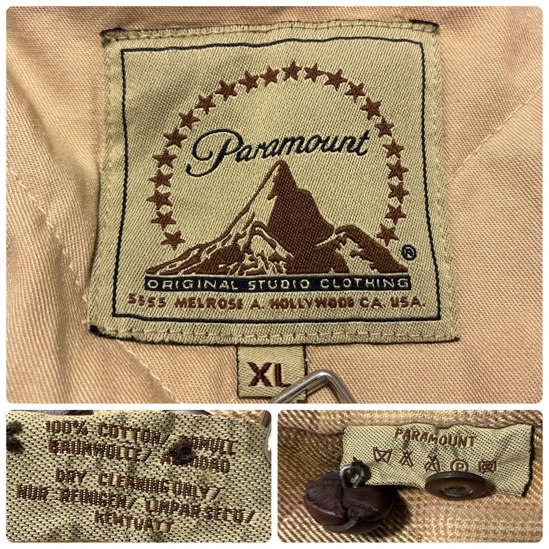 Paramountスタジオ衣装ダック地コート XLレザーカラー 90s00s古着