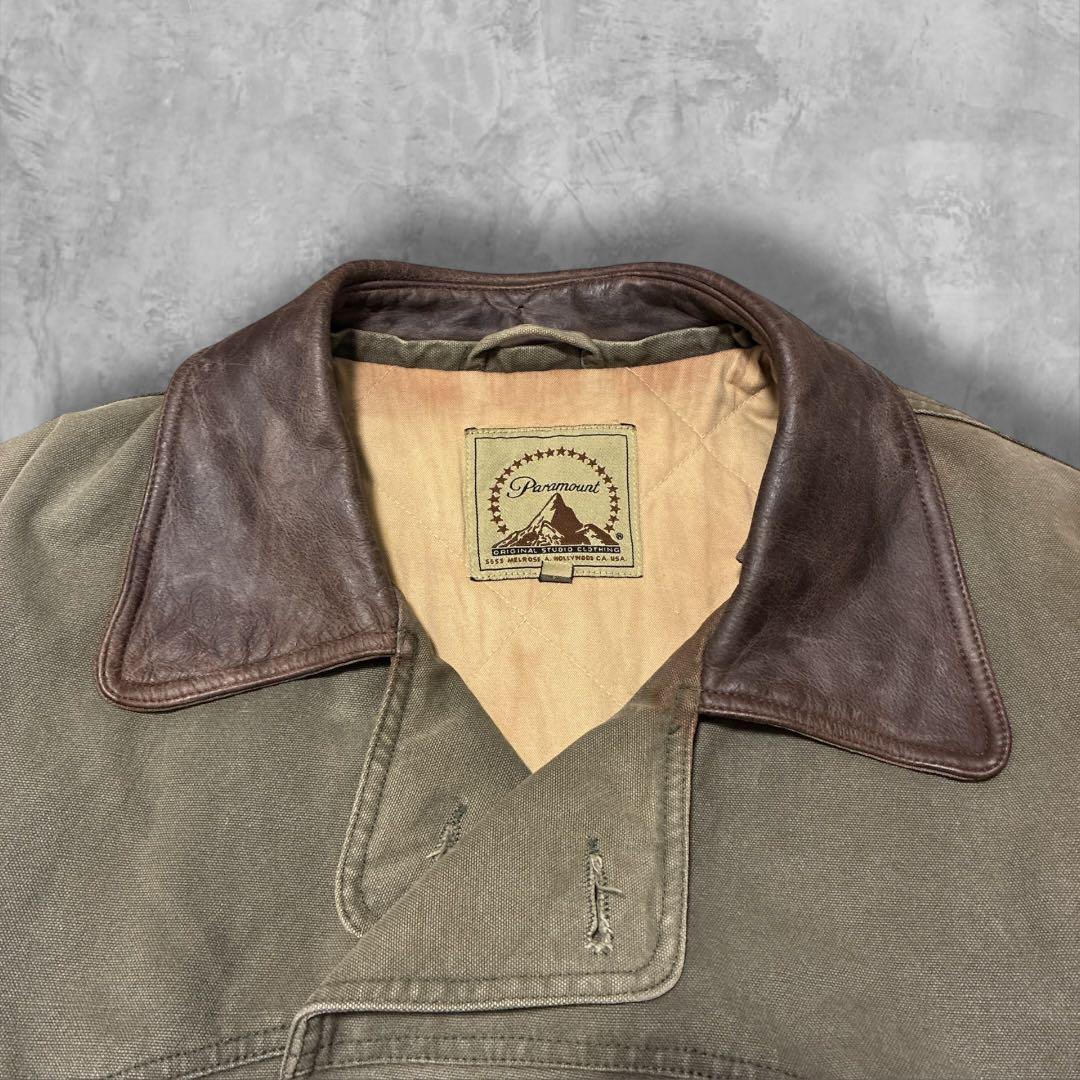 Paramountスタジオ衣装ダック地コート XLレザーカラー 90s00s古着