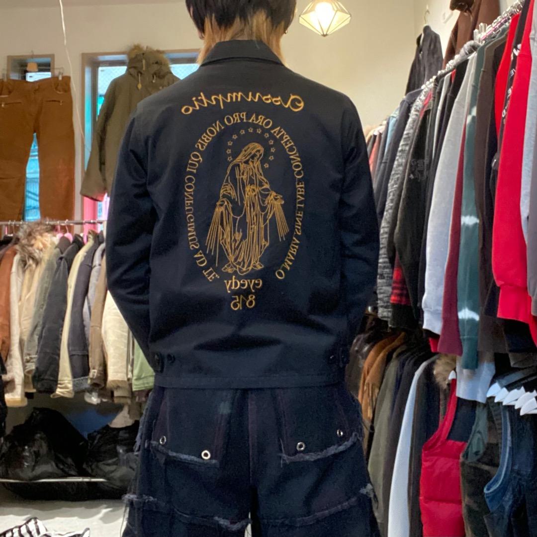 eyedy M ルード系 英字 マリア像 刺繍 ブラック ワークジャケット
