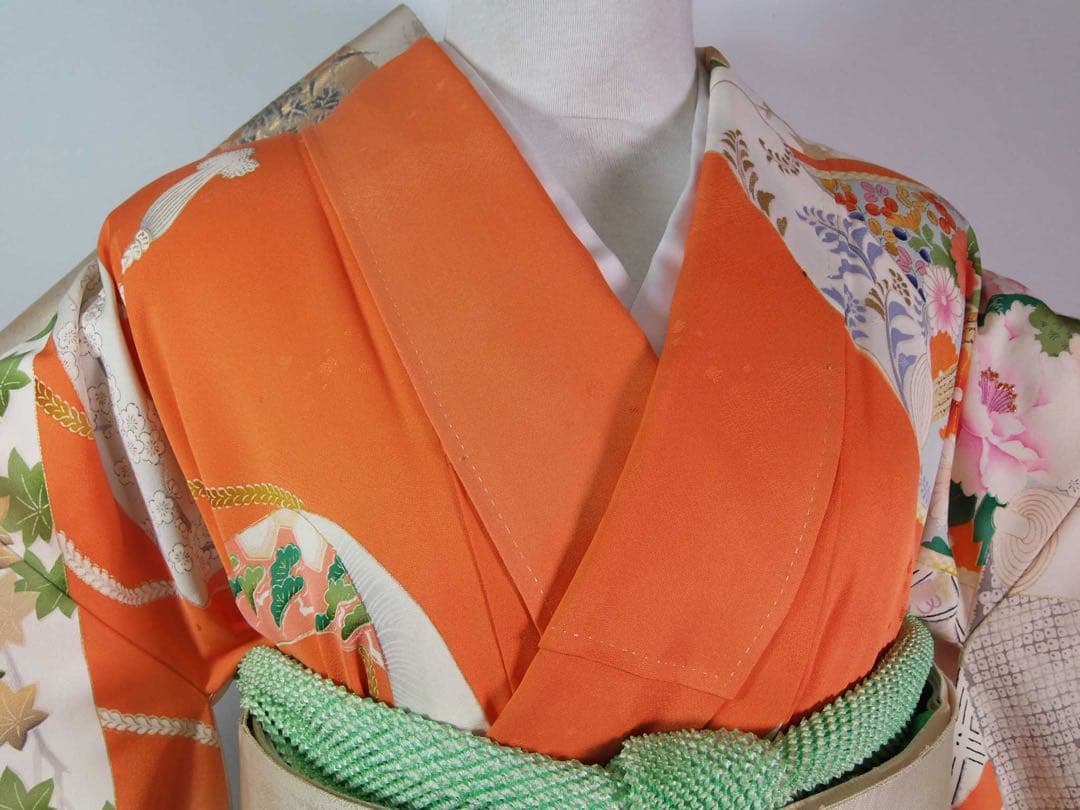 豪華3点セット】振袖／橙色　御所解文様＊吉祥文様尽くし／袋帯　長襦袢　晴れの日に